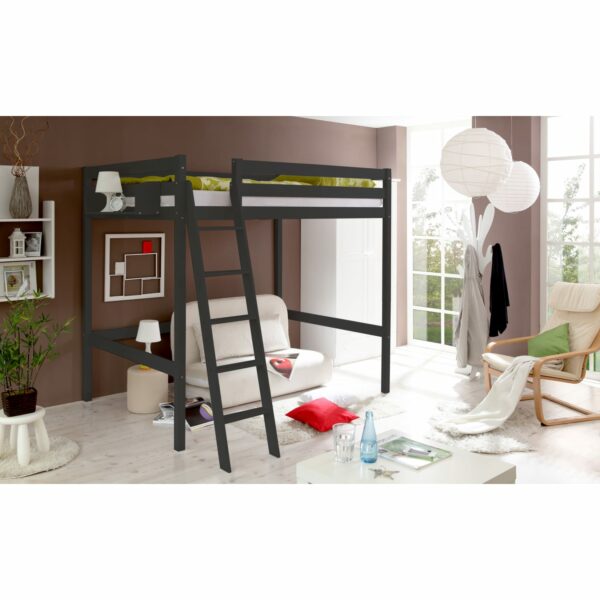 TiCAA Hochbett Matthias 140 x 200 cm Kiefer Grau