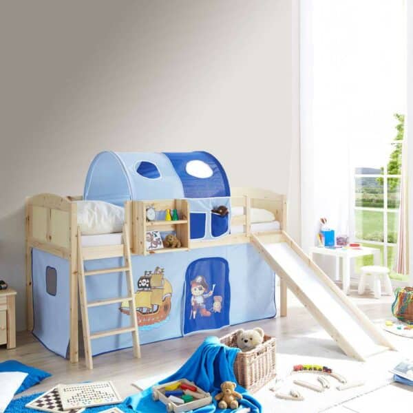 Massivio Piraten Hochbett mit Rutsche blau